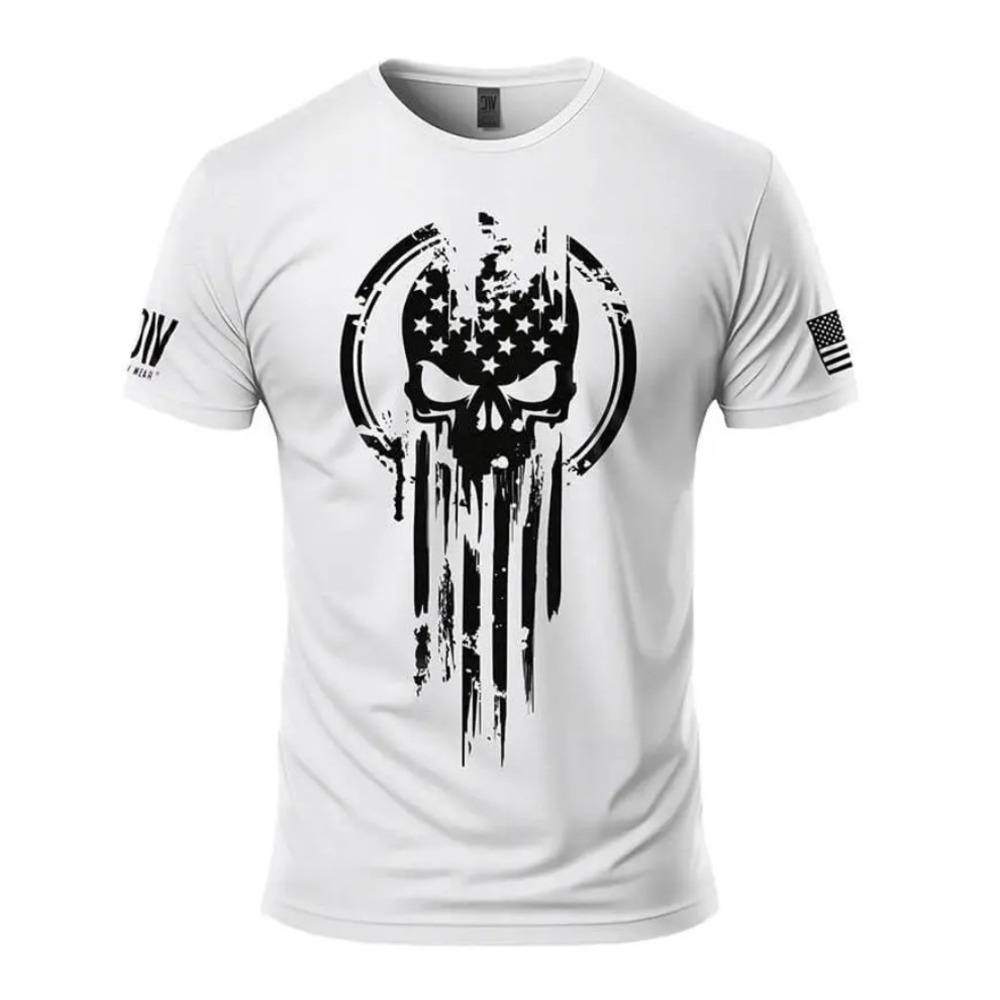 Dion Wear Men T-Shirt L White Skull Logo American Flag S/S White Streetwear NWT